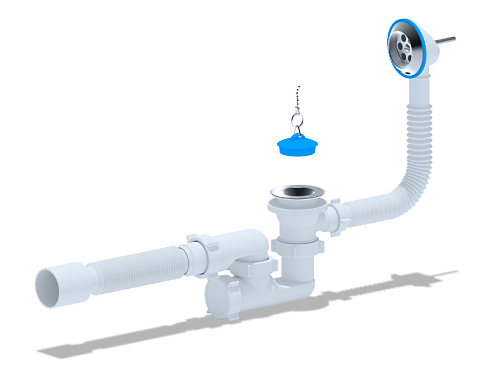 Сифон для ванны регулируемый с выпуском 1 1/2"х40, с переливом, с гибкой трубой 40/50 АНИ Пласт Е255: фотография 1