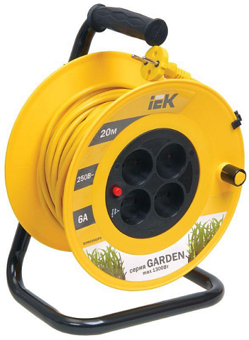 Удлинитель на катушке "Garden" УК20 4х20м без заземления 6А IP20 с термозащитой 2х0,75мм² IEK WKP23-06-04-20: фотография 1