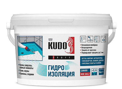 Гидроизоляция бесшовная эластичная KUDO PROFF акриловая 4кг: фотография 1
