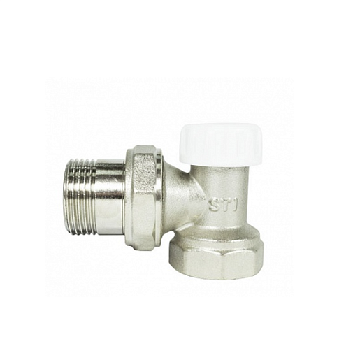 Клапан запорный угловой с американкой, для радиатора 1/2" STI: фотография 1
