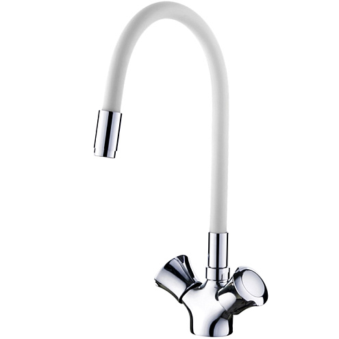 Смеситель для кухни с гибким изливом Ledeme L4022-3 белый/хром: фотография 1