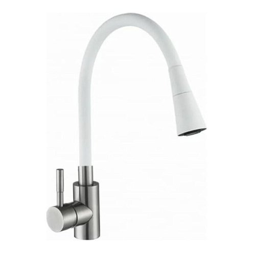 Смеситель д/кухни шар. с силиконовым изливом Мармелад белый 572571 нерж.сталь 1/10: фотография 1