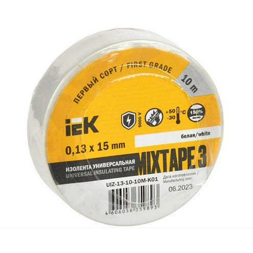 Изолента MIXTAPE 3 0,13х15мм белая 10м IEK UIZ-13-10-10M-K01: фотография 1