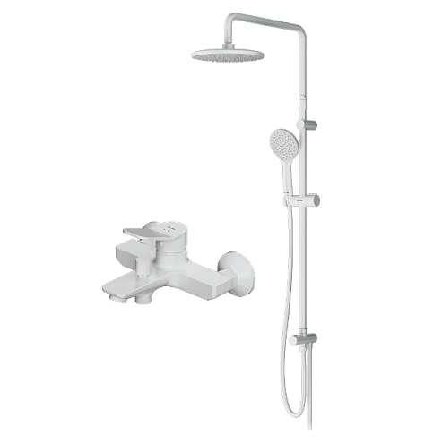 Душевая система AM.PM X-Joy F43885A14 стойка с тропическим душем, белая матовая + смеситель для ванны, белый матовый: фотография 1