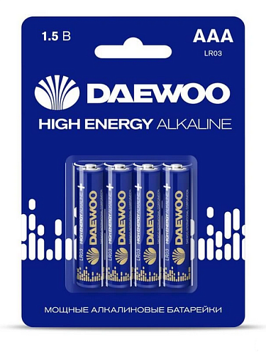 Элемент питания алкалиновый AAA/LR03 1.5В High Energy Alkaline 2021 BL-4 уп.4шт DAEWOO 5030381: фотография 1