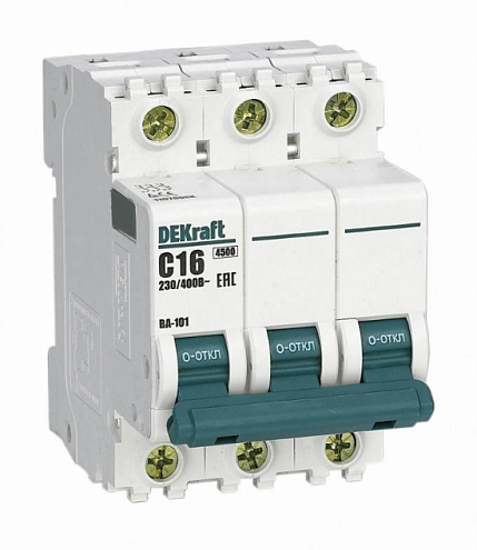 Автоматический выключатель модульный 3п C 16А 4.5кА ВА-101 DEKraft 11078DEK: фотография 1