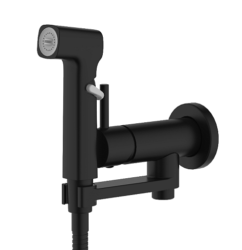 Набор с гигиеническим душем (смеситель + гигиеническая лейка + шланг + шланговое подсоединение с держателем)  Aquatek AQ1819MB Ника, черный матовый: фотография 1