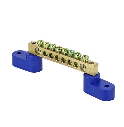 Шина нулевая N 8х12 8 отвер. латунь 2 син. угловых изолятора PROxima EKF sn0-125-08-2: фотография 1