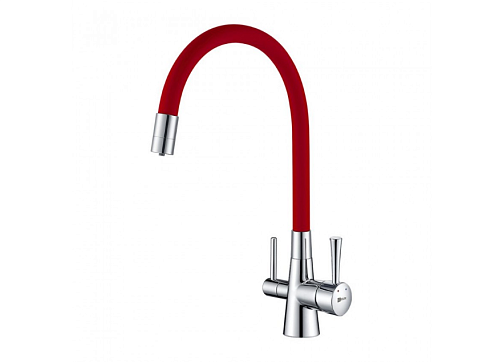 Смеситель Lemark "Комфорт" LM3075C-Red для кухни с гибким изливом с подключением к фильтру питьевой воды хром/красный: фотография 1