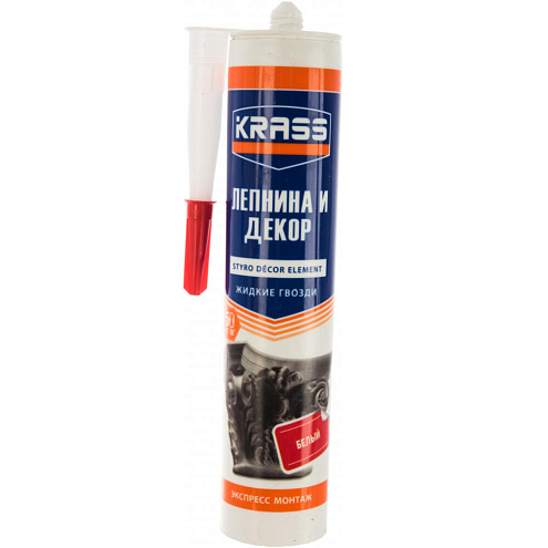 Клей жидкие гвозди KRASS Лепнина и декор, для стиропора и панелей, экспресс монтаж, белый, 300мл: фотография 1