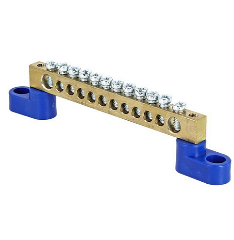 Шина нулевая N 6х9 12 отвер. латунь 2 син. угловых изолятора PROxima EKF sn0-63-12-2: фотография 1