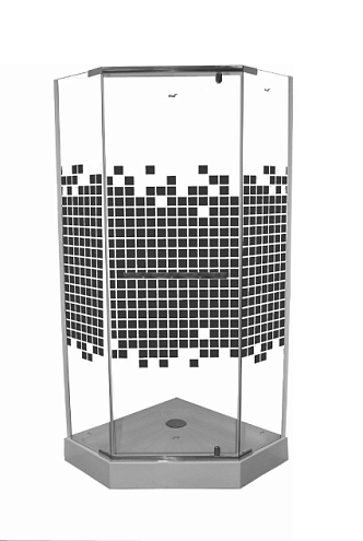 Душевое ограждение Chika ZP91 Cerutti пентагональное, прозрачное стекло с зеркальным рисунком, Без поддона: фотография 1